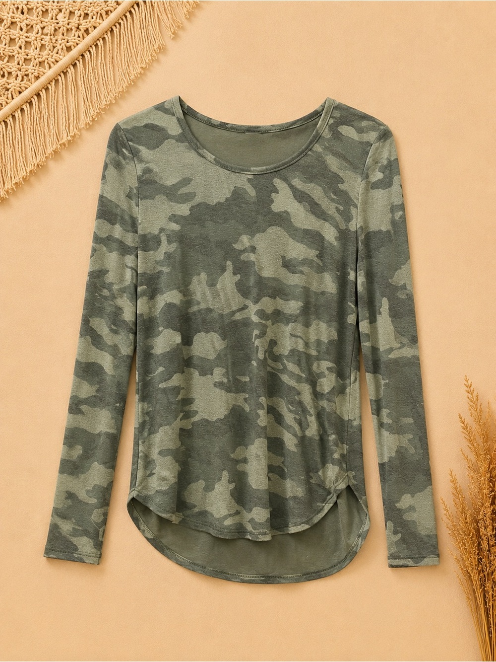 Old Navy Olive Camo Long Sleeve Knit Top